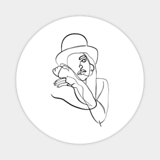 Fashion woman in hat one line art Magnet